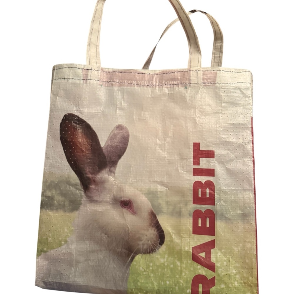 Upcycled Feed Sack Tote Bag Rabbit Farm Animal Reusable Market Bag Handmade